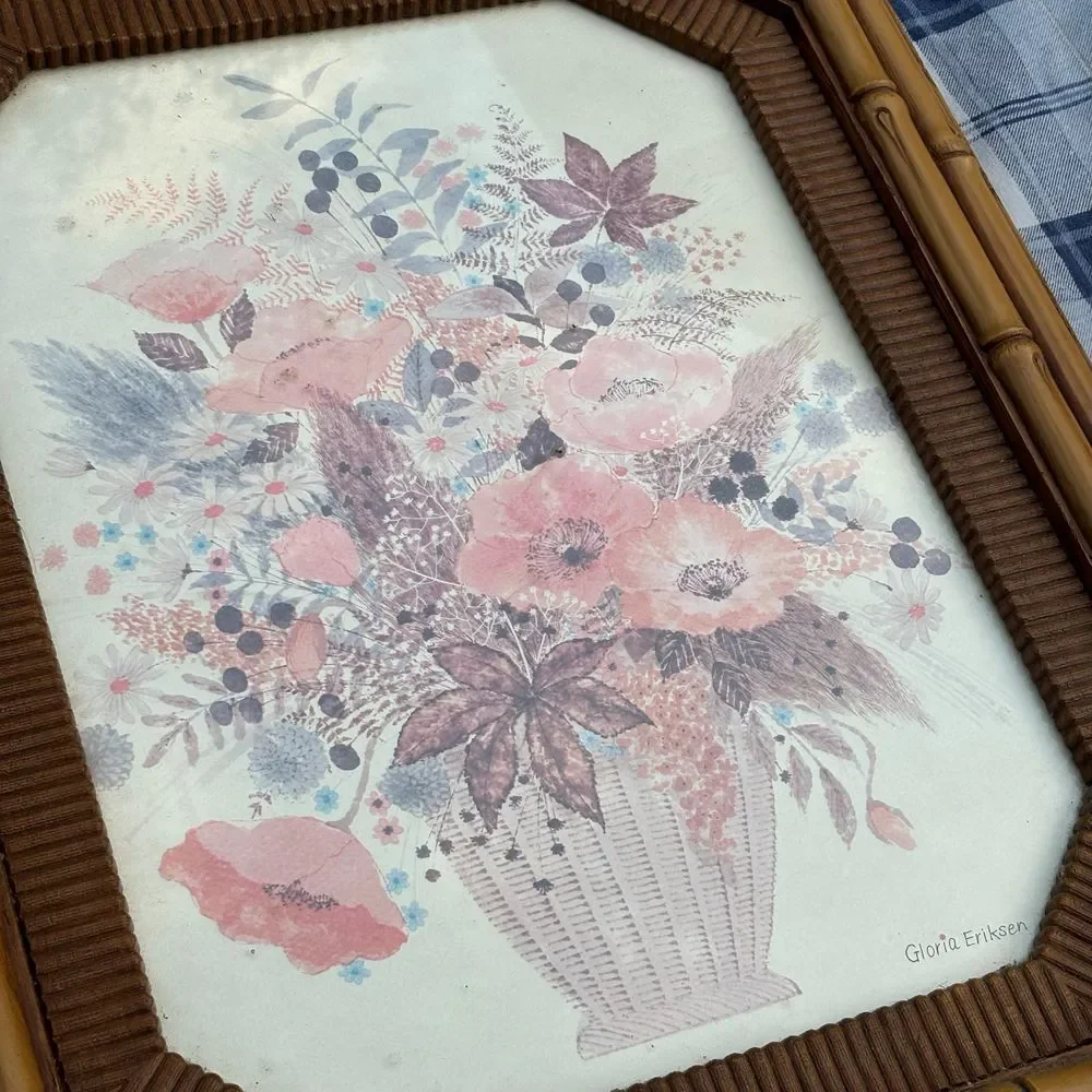 Framed Pink Floral Wall Art in Gold-Tone Frame